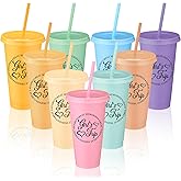 CHENGU 9 Set Girls Trip Gifts Favors Weekend Gifts 2026 for Girls Women Trip Cup with Lid Straw 24oz Plastic Tumbler Travel Friendship Cup for Friend Bachelorette Vacation Party (Bright)