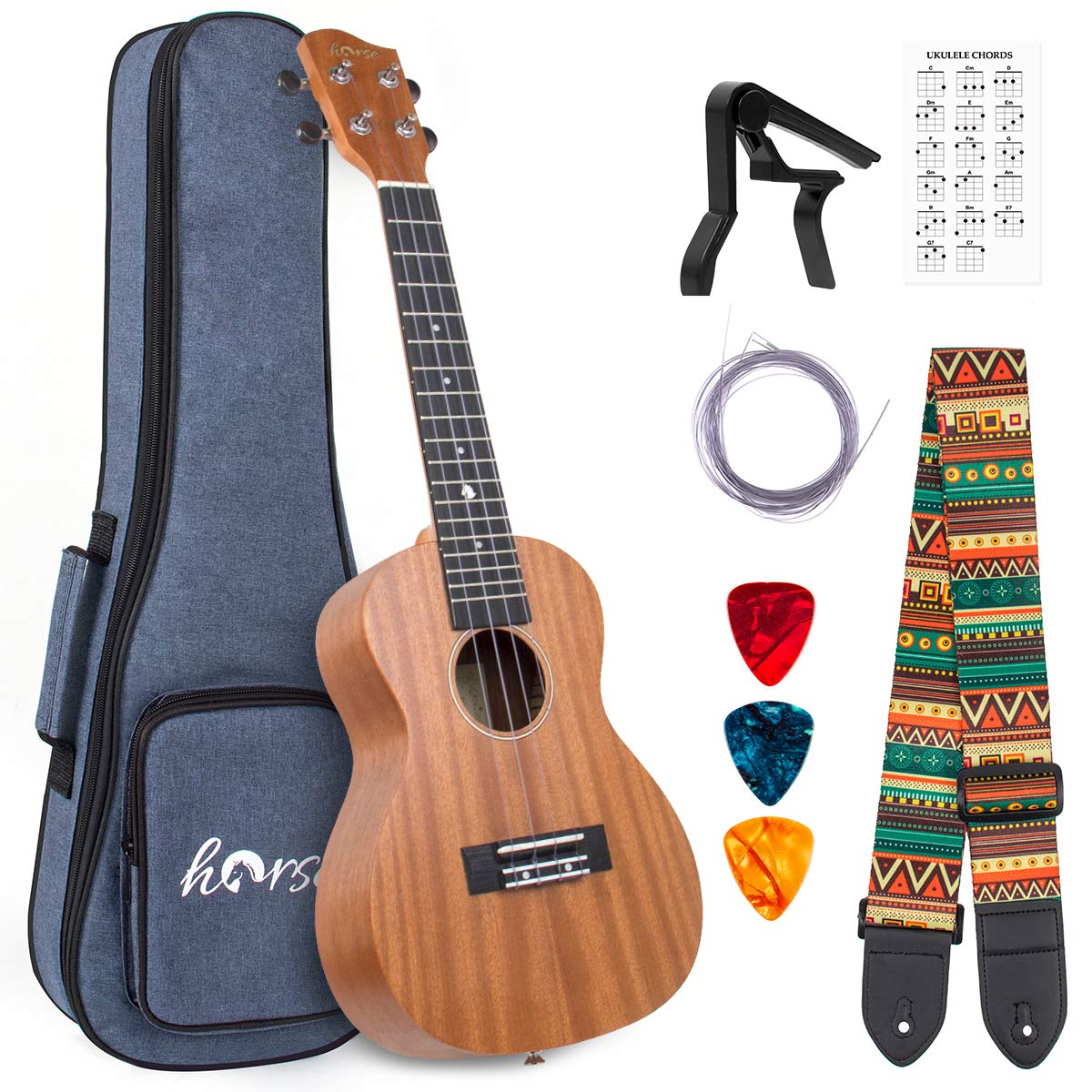 lotmusic Concert Ukulele 23 Inch Ukelele Mahogany ukulele for Beginer with Gig Bag Strap String Capo Picks