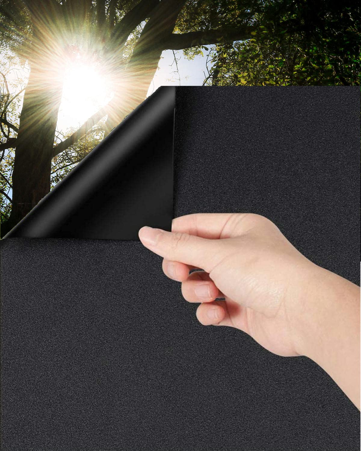 LOLIFEVE Blackout Window Film Privacy Self Adhensive Frosted Glass Film 100% Light Blocking Dark Tinting Sticker for Baby Nursery, Day Sleeping, etc. (Black-44.5 * 300cm)