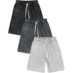 COZYPOIN 3 Pack Men's Acid Washed Sweat Shorts with Pockets | 100% Cotton, Vintage Style, Elastic Waist, Casual, Loose Fit, f