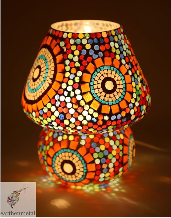 EarthenMetal Mosaic Style Dome Shaped Glass Table Lamp (Multicolour)