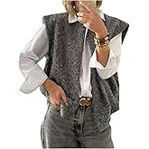 GORGLITTER Women's Fall Chunky Knit Sweater Vest Casual Cap Sleeve Open Front Cardigan Sweater Tops