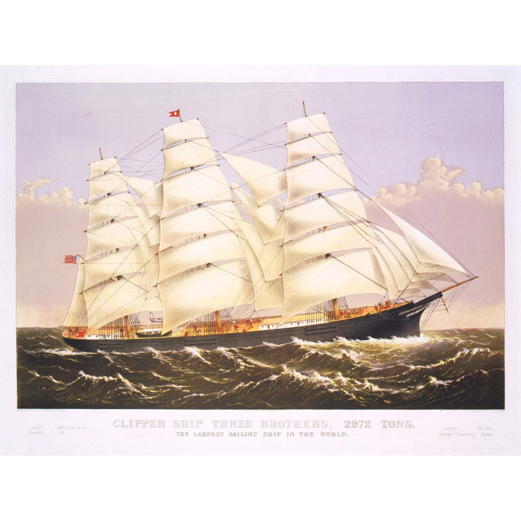 Wee Blue Coo Paintings Transport Three Brothers Clipper Ship Sail Mast Sea Canvas Print