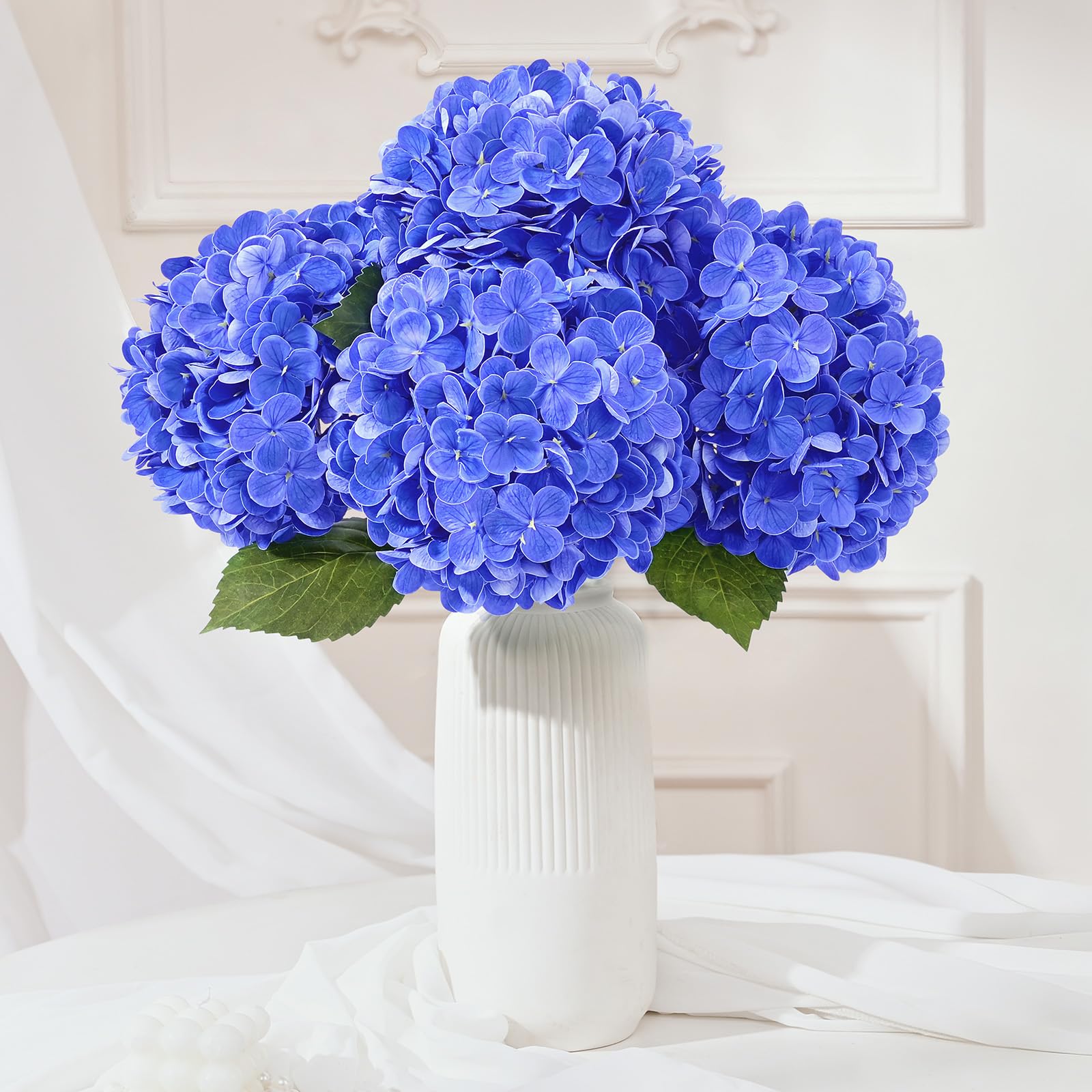 8 Pcs Dark Blue Hydrangea Artificial Flowers, Latex Real Touch Hydrangea Flowers, 19.6'' Full Faux Hydrangea Flowers Fake Flowers for Home Decor Party Wedding Centerpiece Bouquet Floral Arrangements