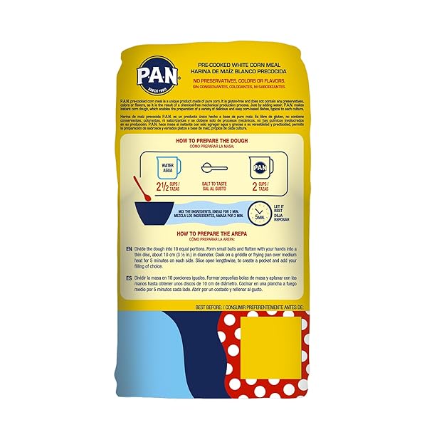 P.A.N. WHITE CORN MEAL – PRE-COOKED GLUTEN FREE AND KOSHER FLOUR FOR AREPAS (5 LB/PACK OF 1)