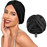 Baqzqudnl Adjustable Silk Satin Hair Bonnet for Sleeping Women, Double Layer, Silk Hair Wrap for Sleeping Women Men, Curly Natural Braid Straight Unisex - Black