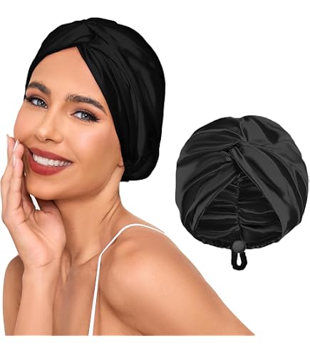 Silk Sleep Cap Adjustable Strap Hair Protection Lightweight Breathable Turban Amazon.com: Adjustable Silk Satin Bonnet for Sleeping Hair  main image 2