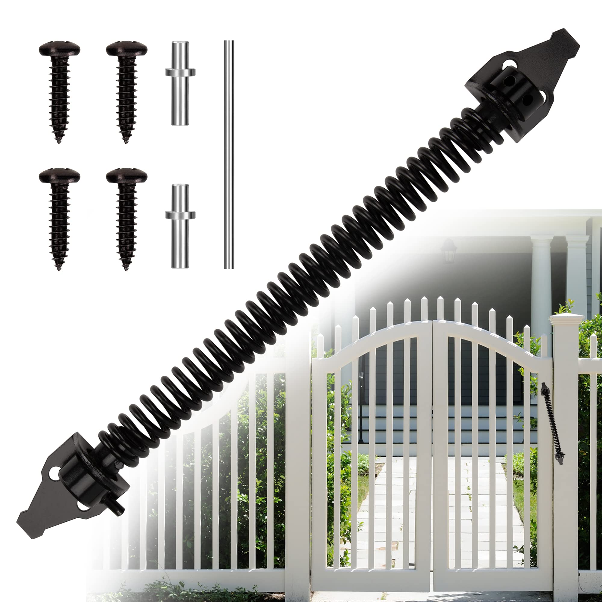 Gate Spring Closer Self Closing Gate Spring Adjustable Metal Gate Closer Heavy Duty Closing Spring with Fittings for Garden Doors Fence Doors 14 Inch