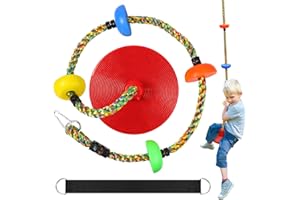 TOPNEW Tree Swing for Kids,Heavy Duty Single Disc Seat Climbing Rope Set with Hanging Strap and Platform Carabiners for Backyard Treehouse and Outdoor Playground Accessories (Red)