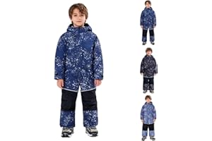 Boys Snow Suit Kids One Piece Snowsuit Waterproof Windproof Winter Warm Jumpsuits Outdoor Ski Suits with Hood