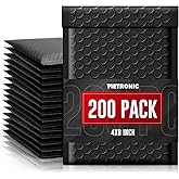 METRONIC Bubble Mailers 4x8 Inch 200 Pack Padded Envelopes Usable Size 4x7 Waterproof Black Padded Mailer Self Seal Adhesive Bubble Envelopes for Shipping Jewelry, Makeup, Small Business