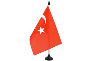 AZ FLAG - Turkey Table Flag 21x14 Cm - Turkish Office Flag 100% Polyester 5'' x 8'' - Mini Desk Flag with 25 Cm Pole and Blac
