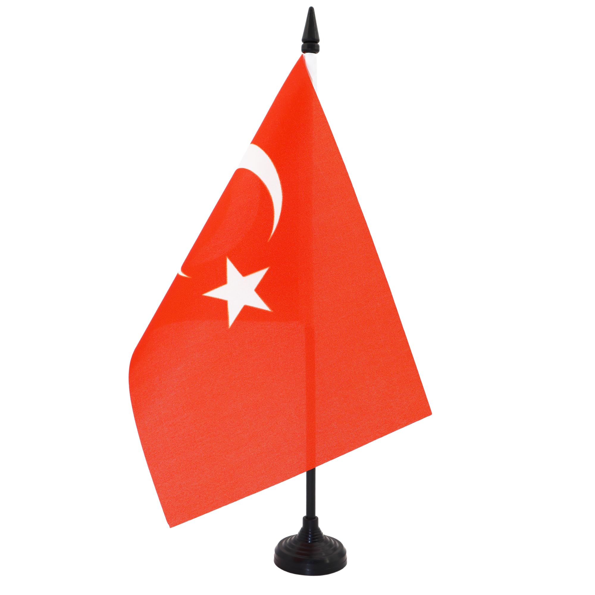 AZ FLAG Turkey Table Flag 5'' x 8'' - Turkish Office Decoration 100% Polyester 21 x 14 cm - Mini Desk Flag with Pole and Black Plastic Base