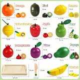 yoptote Wooden Play Food Set 10 Types Fruit Preschool Kitchen Toys Cutting Veg view 2