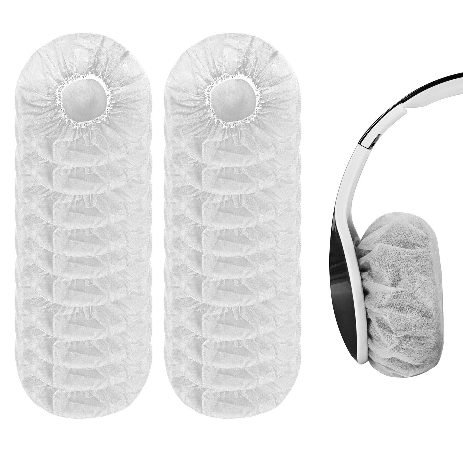 Yizhet Headphone Covers, 100 Pieces Disposable Headphone Sweat Covers Fits 2.75"-3.34" /7-8.5cm Ear Cup Non-Woven Fabric Headset Earpad Protector, Stretchable Sanitary Earcup Covers (White)
