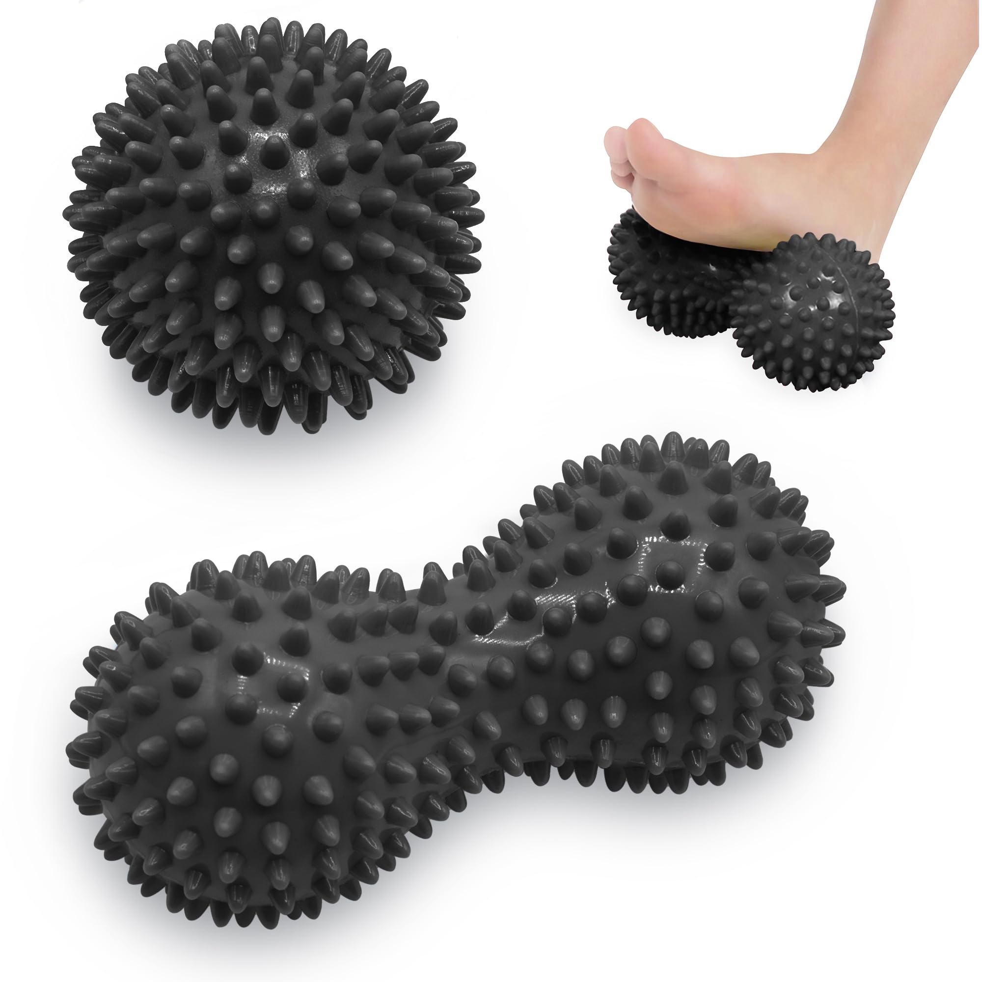 Beenax Spiky Massage Ball Roller Set - Plantar Fasciitis, Trigger Point, Deep Tissue, Myofascial Release, Tension and Foot Pain Relief - Relieve Stress and Relax Tight Muscles