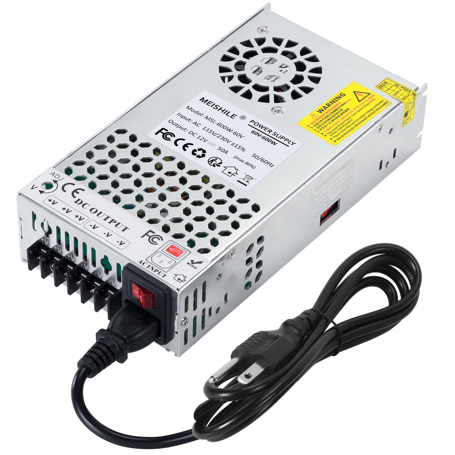 Photo 1 of MEISHILE 60V 10A 600W Switching Power Supply Universal AC to DC Transformer Converter for LED Driver Strip Light Lamp, Machine, 120V 110V to 60Volt 10A 20A 30A 40Amp