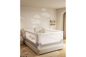 ONEYA BABY 3 Piece Bed Rails for King Size Bed, No-Drill Needed Baby Bed Rail Guard for Toddlers with Height Adjustable, Thickened Child Safety Side Railing Guards/Bedrail for Kids, White/Grey, 74.8x78.7x78.7in