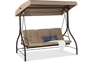 Best Choice Products 3-Seat Outdoor Large Converting Canopy Swing Glider, Patio Hammock Lounge Chair for Porch, Backyard w/Flatbed, Adjustable Shade, Removable Cushions - Desert Taupe