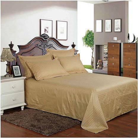 Qedofmitoo - Sábanas de satén de algodón 100% Blanco a Rayas de Hotel