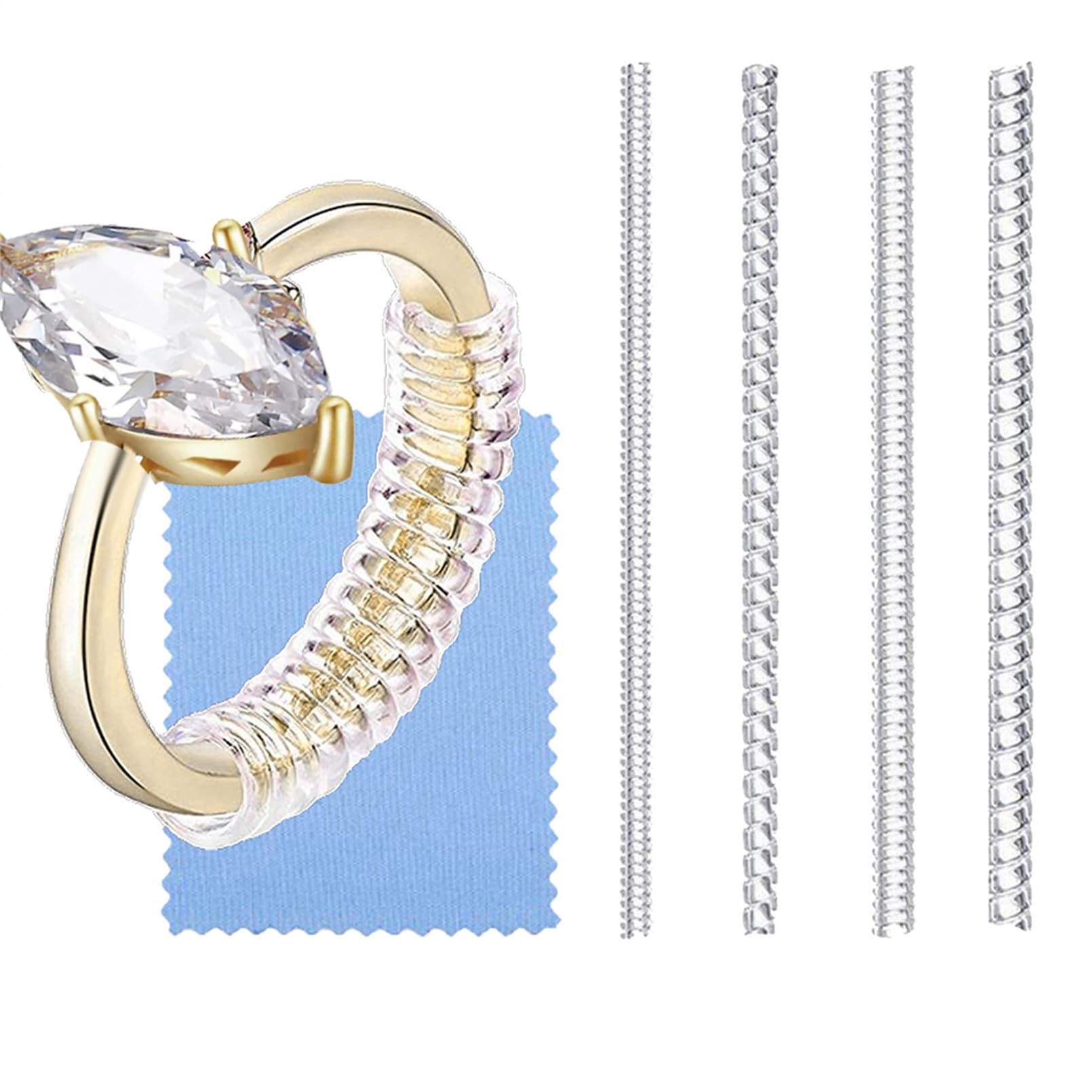 SOONPAM Ring Reducer Ring Size Adjuster Invisible Ring Size Adjuster Spiral Insert Invisible Strip Size Adjuster Perfect for All Sizes Loose Rings with Silver Polishing Cloth (4 Sizes), Plastic, Agate