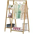 OcBuct Bamboo Small Clothes Rack,Kids Clothing Rack, Mini Wooden Garment Rack with Shelves, Short toddler Dress Up Costume Racks for Hanging Cloth,Free Standing,Narrow