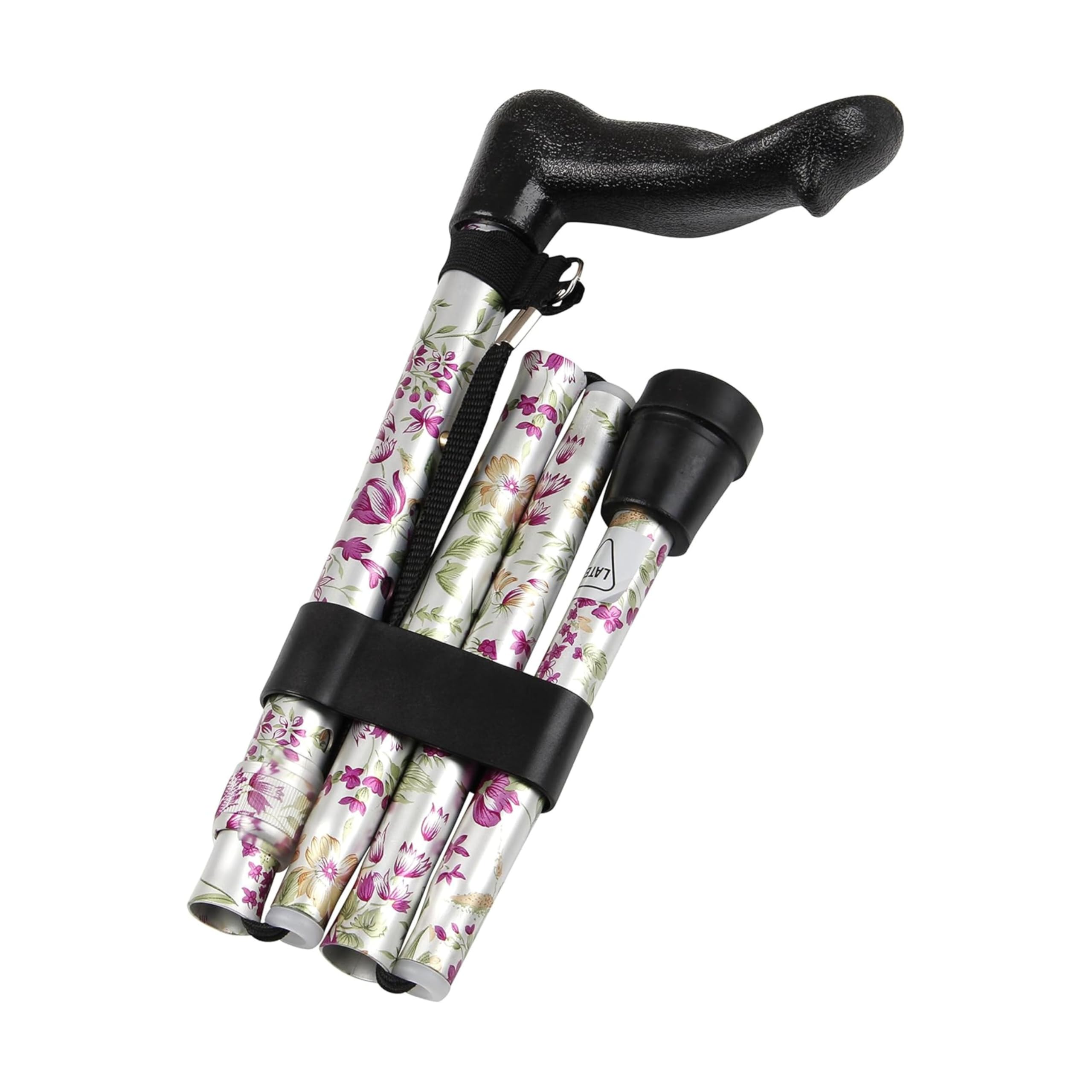 HOMECRAFT Comfy Grip Sticks, Woodland Flower, Folding, Walking Stick for Support and Stability, Contoured Handle, Handicapped and Disabled, 77.5 cm - 87.5 cm, Disability Aids, Left- Hand