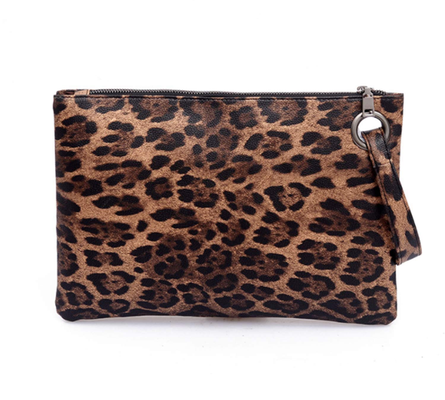 Tskybag Oversized Clutch Bag Purse, Womens Large Pu leather Evening Wristlet Handbag (Brown Leopard)
