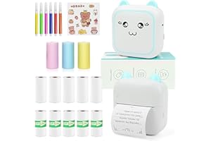 FAWAIKTU Mini Portable Printer, Cute Sticker Printer with 10 Roll Papers Wireless Phone Inkless Scrapbook Note Printing Thermal Gifts Students(Green) (X-954)
