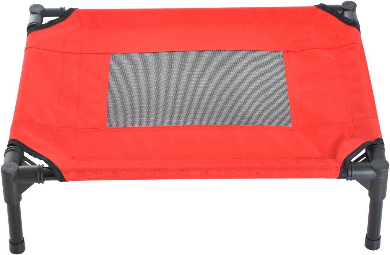 PawHut Elevated Pet Bed Portable Camping Raised Dog Bed w/ Metal Frame Black and Red (Small), 61 x 46 x 18 cm (L x W x H) - Image 5