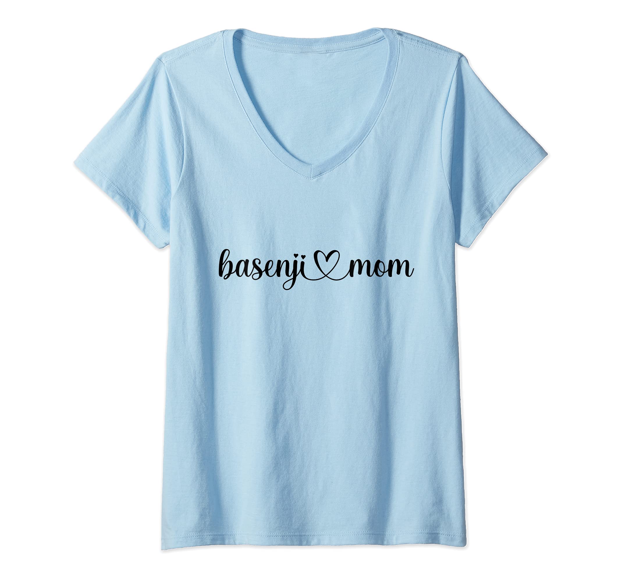 Womens Dog Heart Love Basenji Mom V-Neck T-Shirt
