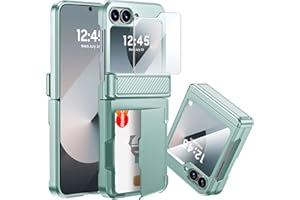 C CENMASO CENMASO for Galaxy Z Flip 6 Case, Flip 6 Wallet Case with Card Holder & Hinge Protection & Screen Protector [RFID Blocking] Full-Body Shockproof Protection Case for Samsung Z Flip 6 (Mint Green)