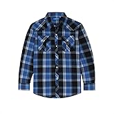 CHEERBOY Boy's Toddler Kids Casual Long Sleeve Western Pearl Snap Button Up Plaid Shirt 4-16 Years (#4 Bule & Black, 4)