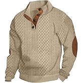 QOSOQ Men's Casual Sweatshirt Pullover Sweater Casual Long Sleeve Stand Collar Quarter Button Sweaters