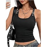 MakeMeChic Women's Summer Y2k Tops Square Neck Ribbed Crop Tank Top Club Streetwear