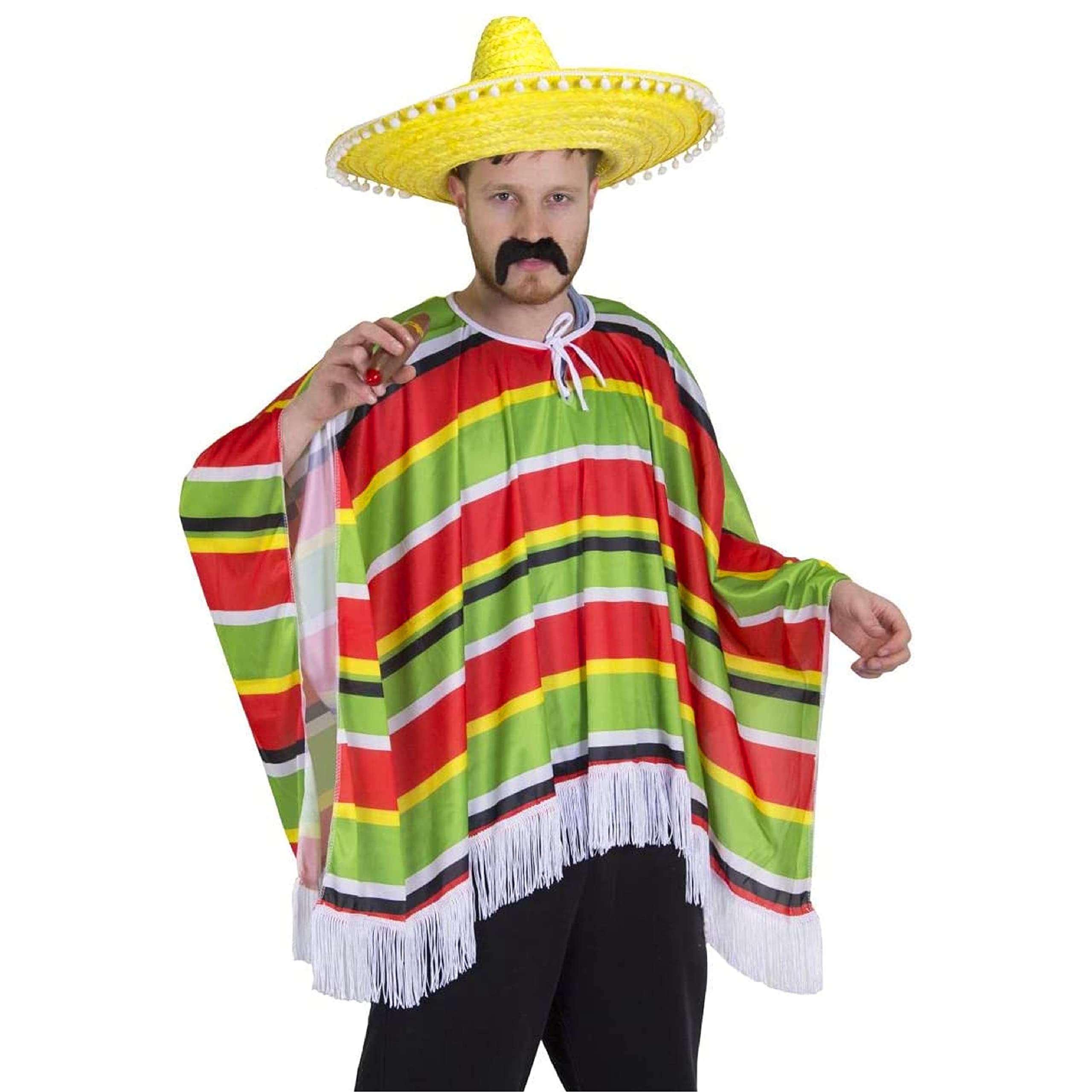 Mexican Multi Coloured Poncho Perfect for Any Adults Fancy Dress Party for Men and Women (No Sombrero or Accessories Included)