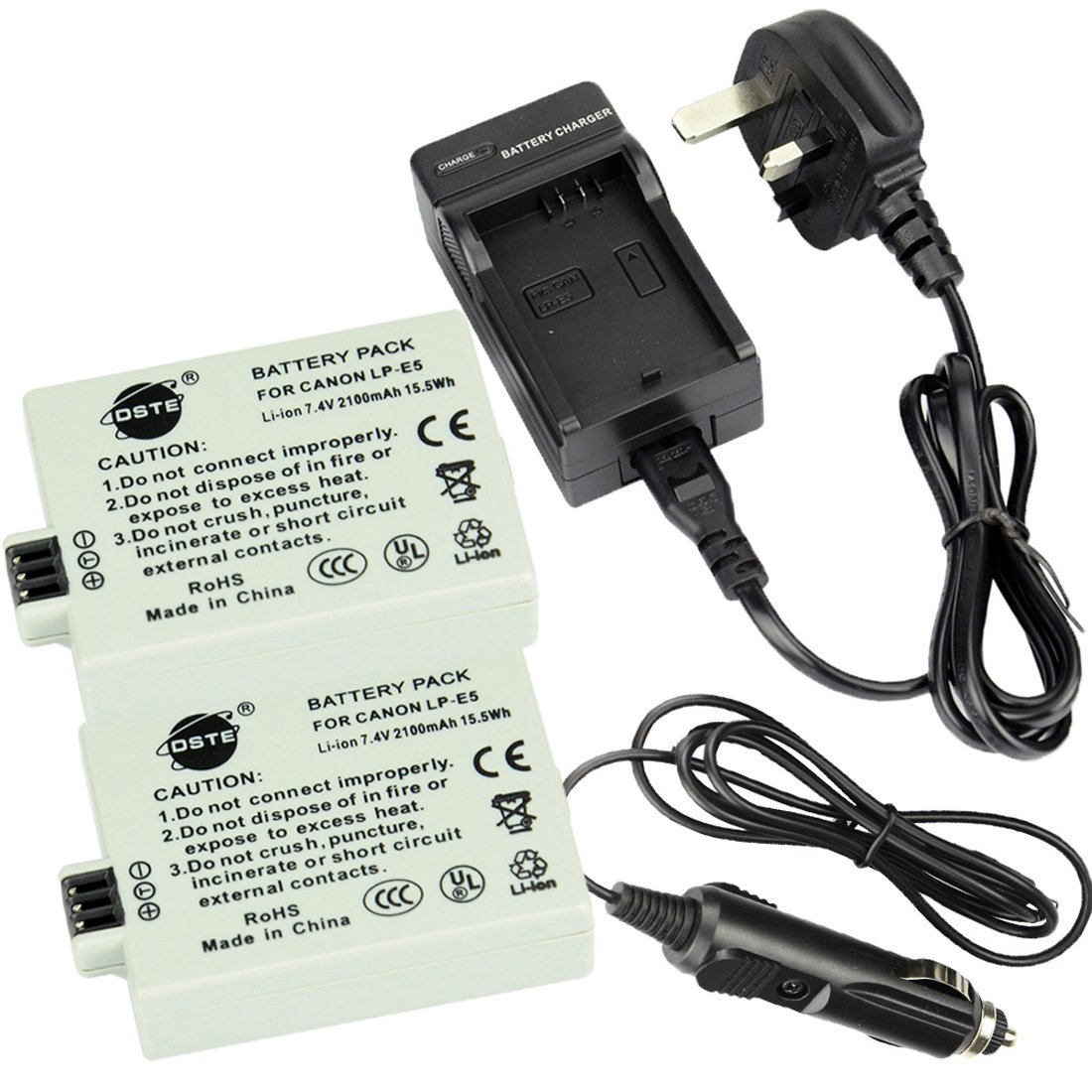 DSTE LP-E5 Replacement Li-ion Battery + Charger DC27U for Canon EOS 450D, 500D, 1000D, Kiss F, Kiss X2, Kiss X3, Rebel XS, Rebel XSi, Rebel T1i Digital Cameras