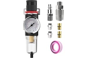 CNZG PNEU Air Pressure Regulator 1/4 Inline Compressor Water Separator Pneumatic Filter with Gauge Parts Compressed AFR2000+US Brass Kit