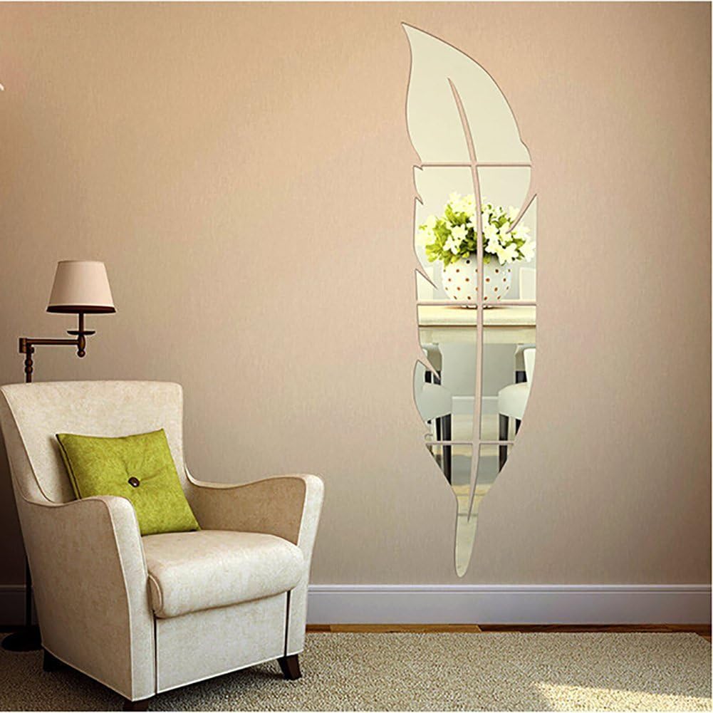 Qaurora Modern DIY Feather Mirror Wall Stickers Acrylic Fashion 3D Home Decal Living Room Murals 48 x 12 inches (120 x 30cm)(Left) - Image 4