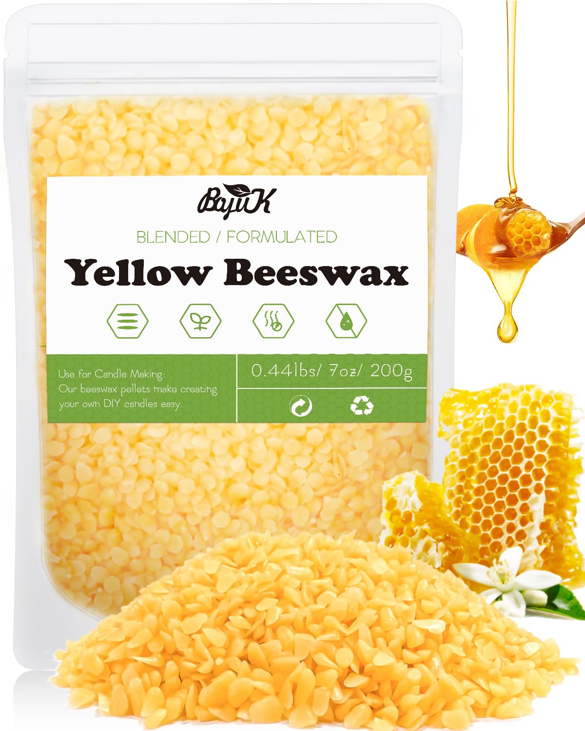 Yellow Beeswax Pellets, Beeswax for Candle Making, Beeswax Pellets Cosmetic Grade Eco Friendly Products, Premium Beeswax for Body, Skin Care DIY, Lip Balm and Soap Making Supplies (200g, Yellow)