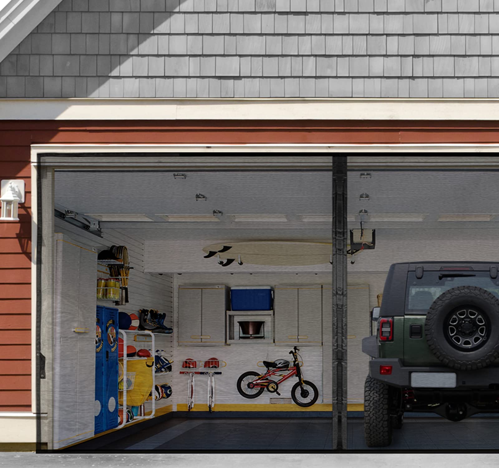 Garage Door Screen For 1 Car 14x7FT, Magnetic Screen Garage with Retractable Fiberglass Mesh and Heavy Duty Weighted Bottom, Easy Assembly & Pass, Hands Free Screen Door w/ 36 Magnets for Garage/Patio Image