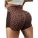 SHENHE Women's Leopard Workout Shorts High Waisted Tummy Control Gym Booty Shorts Coffee Brown Small