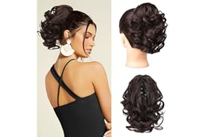 REECHO 9" Short Ponytail Extension, Classic Loose Curly Wavy Claw Clip Pony tails Hair Extensions HP001 Hairpieces for Women (Dark Brown)