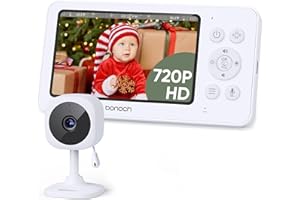 bonoch 4.3" Baby Monitor, 720p Baby Monitor with Camera and Audio, 4000mAh Battery Video Baby Monitor No WiFi, VOX Mode, 2 Way Audio, Auto Night Vision, 2X, 3X, 4X Zoom, Hack Proof