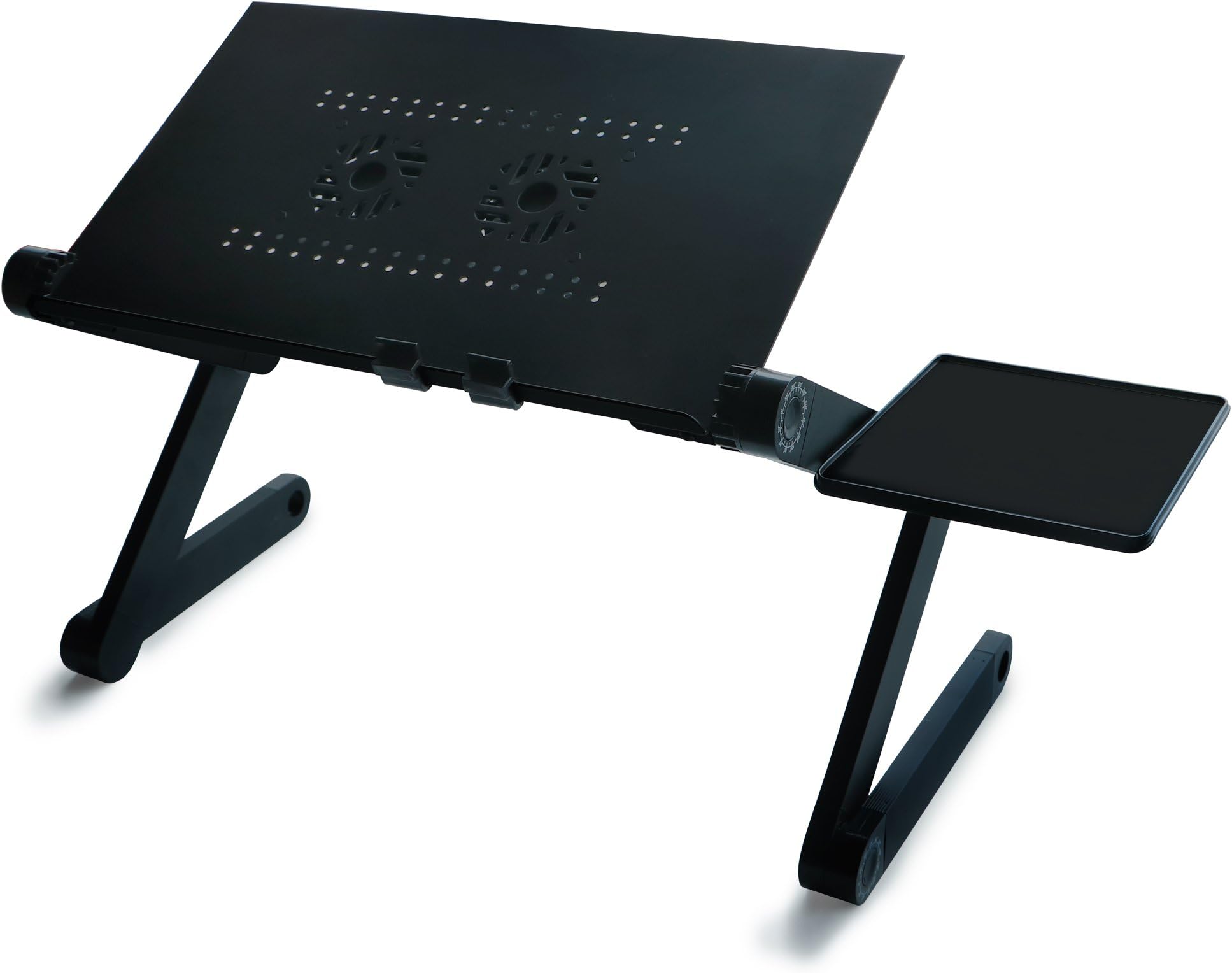 Mtong Portable Adjustable Aluminum Laptop Desk Variable Height Laptop Table Multifunctional Laptop Tray Notebook Stand with CPU Fans Foldable Legs Wide Tray for Mouse Pad, Reading Holder