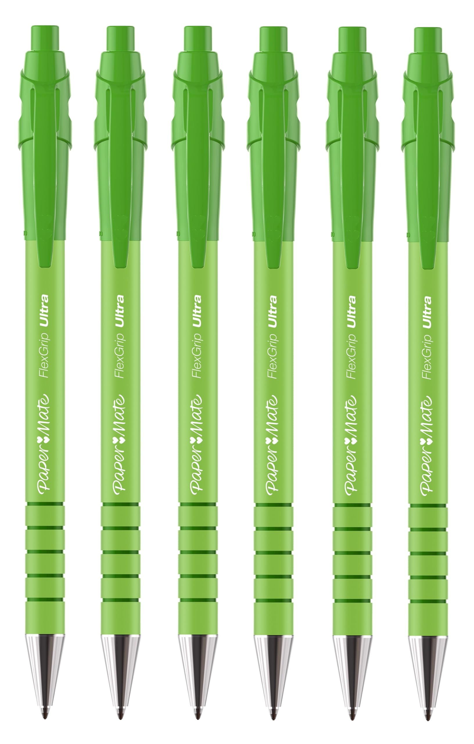 Paper Mate FlexGrip Ultra Retractable Ballpoint Pens | Medium Point | Blue Ink | 6 Pack | Bright Green Retro Barrels