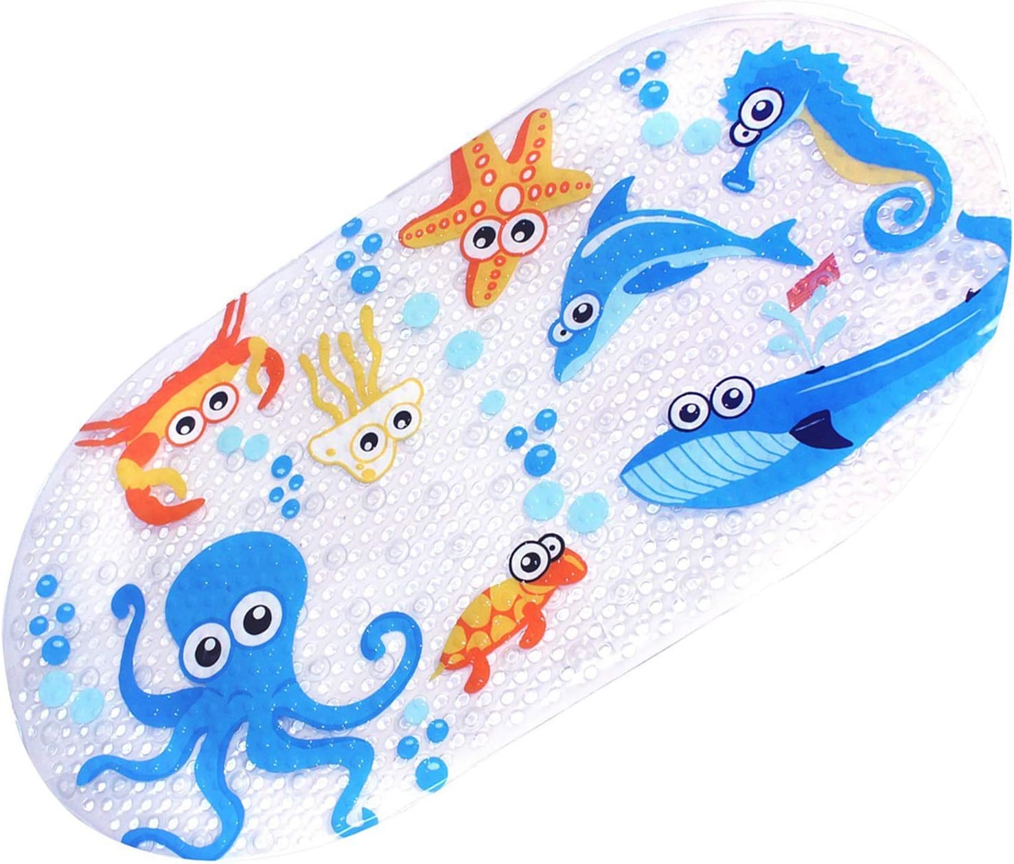 Mocollmax Non-Slip Baby Bath Mat Toddler Bathtub Mat, Shower Mat with Suction Cups 27"x 15" for Babies,Toddle- Blue Fish