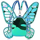 ENJOININ Women's Laser Holographic Backpack Butterfly Angel Wings Casual Daypack Shoulder Bag
