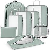 Gonex 8 Set Compression Packing Cubes for Travel Essentials, Expandable Mesh Organizer with Toiletry, Laundry, Shoe, Cable Bags for Suitcases, Gray