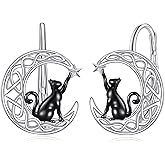SHEAISRS Celtic Moon Cat Mushroom Earrings for Women 925 Sterling Silver Leverback Earrings Crescent Moon Earrings Moon Jewelry
